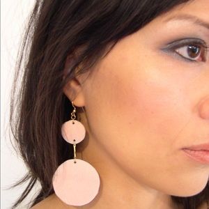 NWT Pink Mo hair Leather Double Circle Earrings